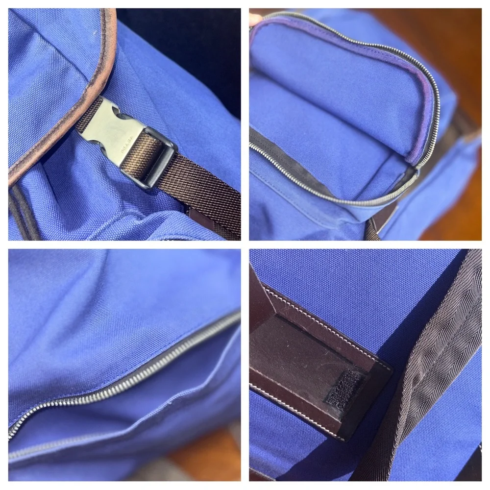 AUTHENTIC Prada Tessuto Nylon Bright Blue Double Buckle Backpack.